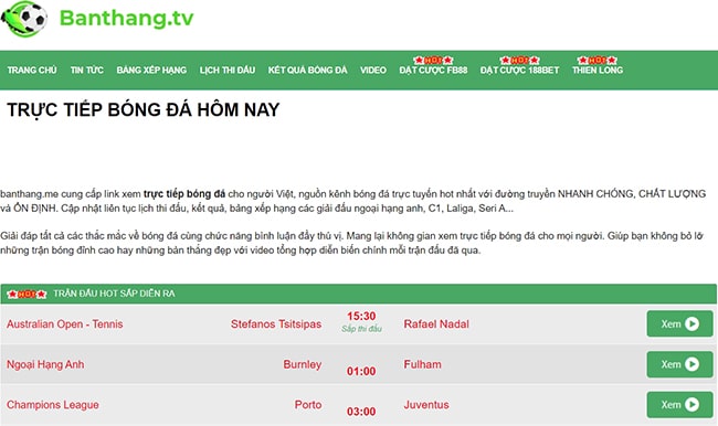 Xem bóng đá trực tuyến trên Banthangtv